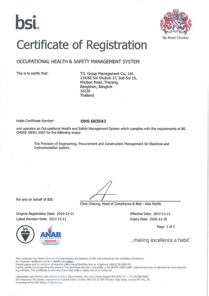 Certificate Thanasap Group Management Co Ltd 